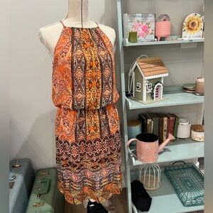 London Times Vibrant Orange and Brown Mini Dress